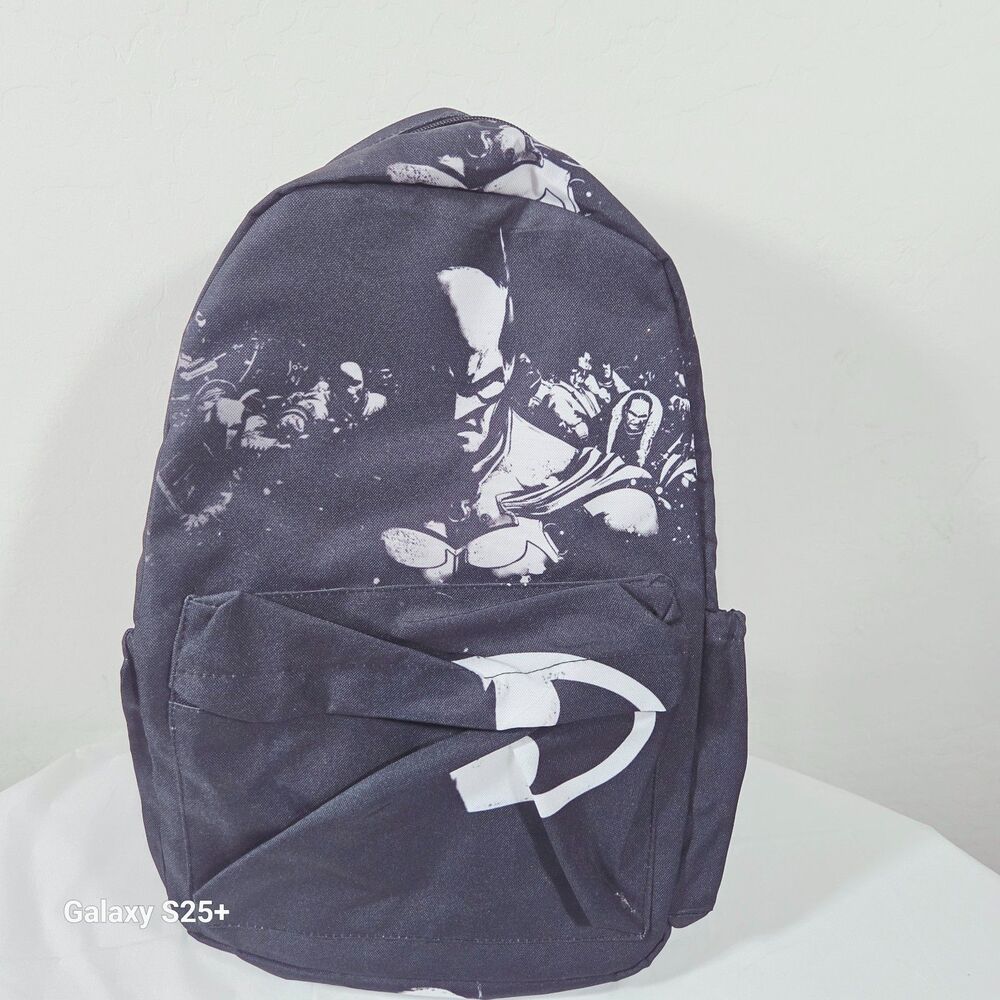 DC Comics Batman Graphic Canvas Backpack Black Grey Spell Out Logo